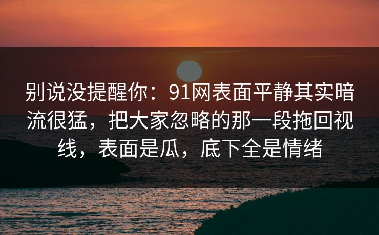 别说没提醒你：91网表面平静其实暗流很猛，把大家忽略的那一段拖回视线，表面是瓜，底下全是情绪