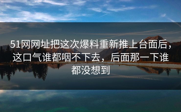 51网网址把这次爆料重新推上台面后，这口气谁都咽不下去，后面那一下谁都没想到